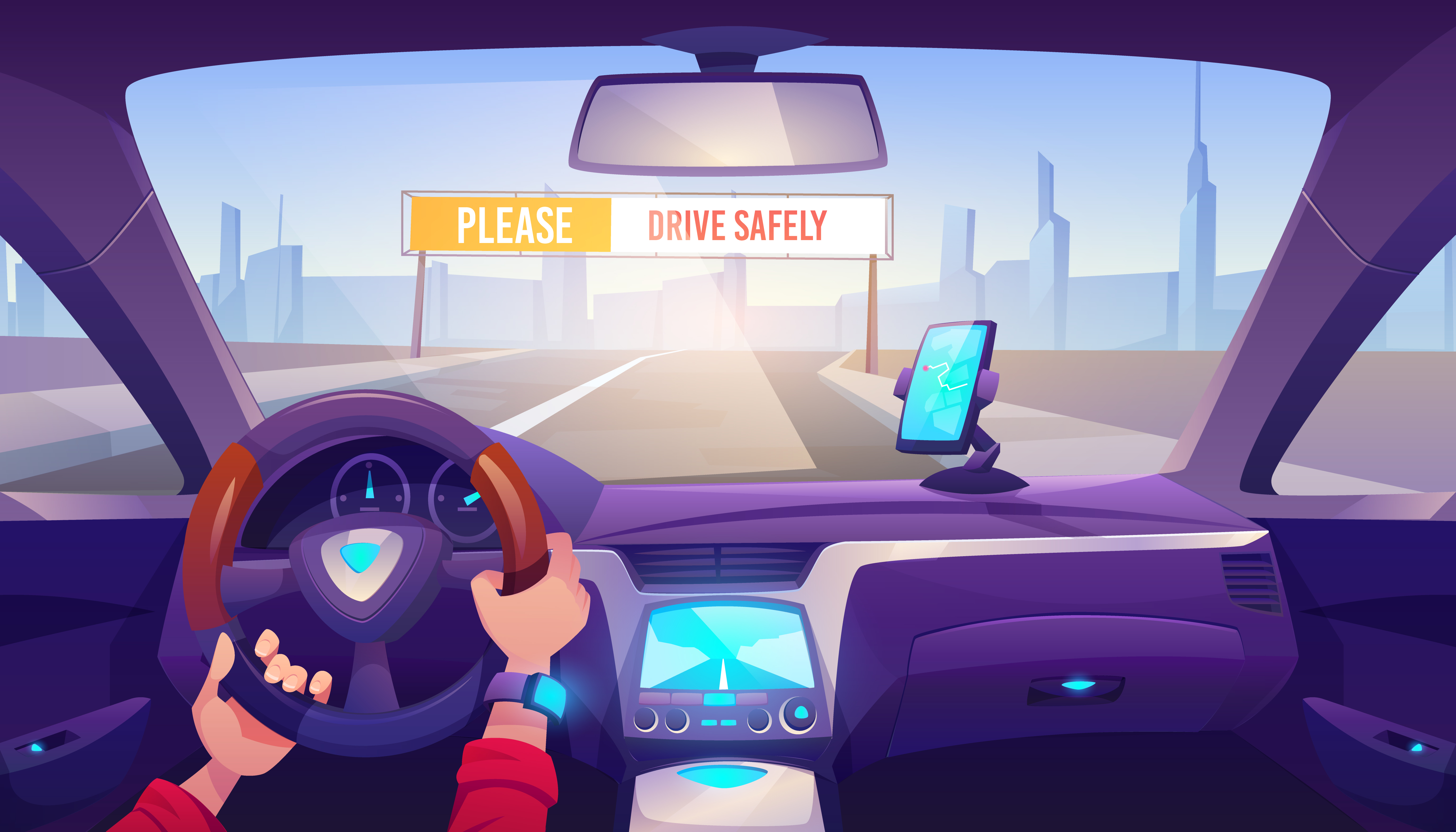 Driver fastening seatbelt